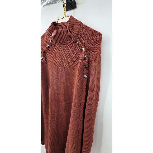 New NWT G.I.L.I. Women's Knit Sweater Cape‎ With Snap Detail Size M/L Rust Brown - Picture 4 of 7